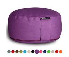BODYMATE Yogakissen rund 31cm Durchmesser 13cm hoch Lila mit Buchweizen-Spelz Füllung – Maschinenwaschbarer Bezug aus 100% extra Dicker Baumwolle – Meditationskissen – Sitzkissen