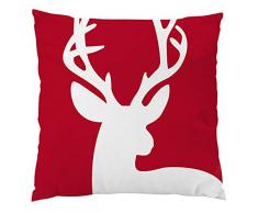 MMLsure® Platz Print Kissenbezug, 45x45cm Rot Baumwolle Weihnachten Elch Hirsch Schneeflocke Drucken Sofa Kissenhülle Bettkissenbezug Wurfkissenbezug Kopfkissenbezug mit Verdecktem Reißverschluss (A)