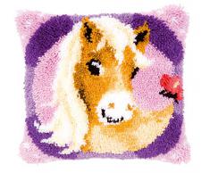 Vervaco süßes Pony Knüpfkissen mit Knüpfhaken, Baumwolle, Mehrfarbig, 40 x 40 x 1 cm