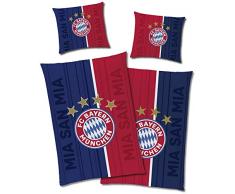 FC Bayern München Wende-Bettwäsche Champions Glow in The Dark 135 x 200 + 80 x 80 cm 100% Baumwolle Linon Fußball FCB Allianz Arena Rekord-Meister Mia san Mia deutsche Größe mit Reißverschluss