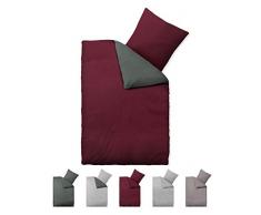 Warme Winter Bettwäsche 100% Baumwolle Biber in 4 Größen 135x200 cm 80x80 cm Premium Winterware Uni Bordeaux