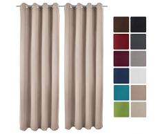 Beautissu 2er Set Gardine Blackout-Vorhang Amelie Ösen 140x245 cm blickdichter Ösenschal - Verdunklungsgardine Ösenaufhängung Sand