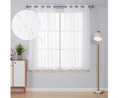 Deconovo 2er Set Vorhang Voile Leinen Optik Transparent Vorhänge Wohnzimmer Ösenvorhang Transparent 138x140 cm Weiß Gold 2er Set