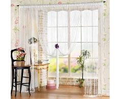 GLITZFAS Polyester Glitzer Fadenvorhang Seidenschnüren Quaste Raumteiler Fadengardine Dekoration für Badezimmer Küche Türfenster 300x300cm (Weiß)