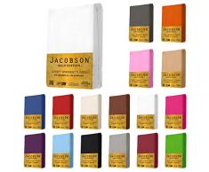 Jacobson Gold Edition Jersey Spannbettlaken Spannbetttuch Baumwolle mit ELASTAN ca. 200 g/m² (140-160 x 220 cm + 40cm, Weiss)