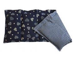 Kissenscheune Körnerkissen Natur Wendekissen Herzen kariert blau 50x20cm Wärmekissen Baumwolle