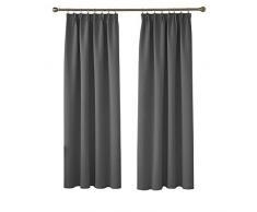 Deconovo Gardinen Blickdicht Kräuselband Gardinen Wohnzimmer Vorhang Verdunkelung 229x168 cm Dunkelgrau 2er Set