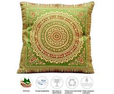 Ruwado Grün Seide Kissenbezug | Zierkissenbezug | Sofakissenbezug | Dekokissen | Zierkissen - 40 cm x 40 cm ***Handgewebt und Handgefertigt von Kunsthandwerkern aus Kaschmir-Indien***