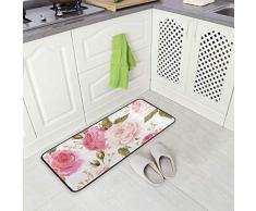 Hunihuni Küchenmatte mit Blumenmuster, rutschfest, für Eingangstür, Küche, Innendekoration, 99 x 51 cm