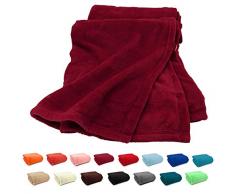 Fashion&Joy Premium Flanell Kuscheldecke Super Soft 240 x 220 cm XXL in Bordeaux rot - pflegeleicht - fusselfrei - geprüfte Qualität - Ökotex zertifziert - Wohndecke weinrot Typ380
