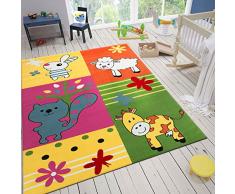 VIMODA Kinder Zimmer Teppich Kuh Scharf Eichhoernchen Hase Bunte Farben Bauernhof Tiermotiv Kinderteppich, Maße:80 x 150 cm