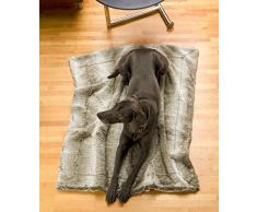 Felldecke aus Webpelzdecke, Hundedecke Grauwolf mit grau-beigem Fell 90x110