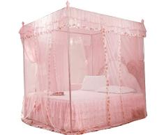 Luxury Princess Moskitonetz Baldachin mit Öffnungen auf 3 Seiten Bettvorhang für Mädchen, Kingsize-Betten, mühelose Montage 120*200*200 rose