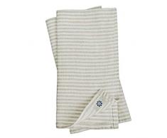 Linen & Cotton 4 x Vintage Rustikal Shabby Chic Stoffservietten Streifen Elegante - 100% Leinen, Weiß Weiss Beige (45 x 45cm) Servietten Stoff Leinenservietten Napkins Quadratisch für Haushalt Feste