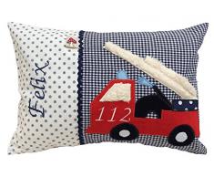 Glückspilz Namenskissen Babykissen I Feuerwehr I Kissen mit Namen personalisiert I Geschenk zu Geburt, Taufe, Geburtstag I verschiedene Größen (25 x 35 cm)