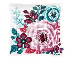 Vervaco Schöne Blumen Kreuzstichkissen/Stickkissen vorgedruckt, Baumwolle, Mehrfarbig, 40 x 40 x 0.3 cm