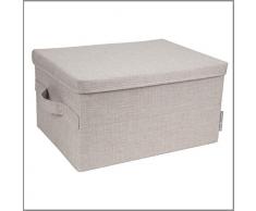 Bigso Box of Sweden mittelgroße Aufbewahrungsbox mit Deckel und Griff – Schrankbox aus Polyester und Karton in Leinenoptik – Faltbox für Kleidung, Bettwäsche, Spielzeug usw. – beige
