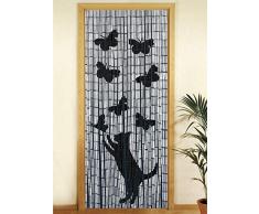 WENKO Bambusvorhang Katze und Schmetterling, Türvorhang, Bambus, 90 x 200 cm, mehrfarbig