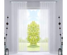 2er Set Fadengardine, HxB 250x140 cm, Weiß mit Tunneldurchzug und eingenähtem Kräuselband, geeignet für Gardinenstangen und Gardinenschienen Fadenvorhänge Fadenstores Raumteiler, 20303CN2