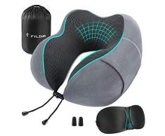 FYLINA Reisekissen, Nackenkissen aus Memory-Schaum mit Tragetasche, Augenmaske und Ohrstöpseln, bequemes tragbares Nackenkissen für Flugzeug, Zug, Auto, Reisen, Lesen, Schlafen