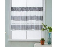 ESLIR Gestreifte Küche Gardine Scheibengardine Tunnelzug Bistrogardine Landhaus Kurzgardine Halbtransparent Leinen Grau HxB 60x120cm 1 Stück