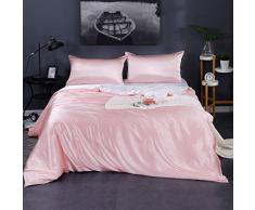 LilySilk Seide Bettwäsche Bettgarnitur Kontrastfarbener Bettbezug mit Edlem Schlafkomfort in 100% Seide von 19 Momme - Hell Pflaume&Weiß - 140x200cm Verpackung MEHRWEG