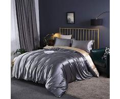 CoutureBridal Glatt Bettwäsche 200x200cm Grau Gold 3 Teilig Sommer Wende Bettwäsche Satin Seide Seidig Bettbezug 200x200cm mit Reißverschluss und 2 Kissenbezug 80x80cm