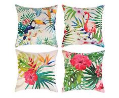 Hoomall Kissenbezug Baumwolle Leinen Kissenhülle Dekokissen Fall Sofa Auto Kissenbezüge 45 x 45 cm 4er Set Flamingo Weihnachten (Grün)