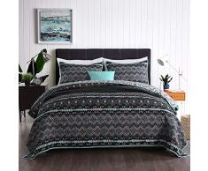 Qucover Tagesdecke Set inkl. Kissenbezüge Sommer Steppdecke Wendedesign Schwarz Weiß mit Geometrischem Muster 230 x 230 cm