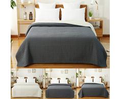 WOLTU BWP5005gr1, Tagesdecke Bettüberwurf Steppdecke Patchwork Flanelle Wendedesign Kariert, Bettdecke Stepp Decke Doppelbett unterfüttert und Gesteppt, 170x210 cm, Dunkelgrau-Crème Patchwork