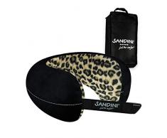 SANDINI TravelFix Regular Size – Plüsch – Premium Reisekissen Made in EU/Nackenkissen mit ergonomischer Stützfunktion – Gratis Transporttasche mit Befestigungs-Clip