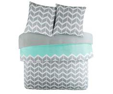 SCM Bettwäsche Set Mikrofaser Geometrisch Chevron Nadia, 200 x 200 cm, grau grün
