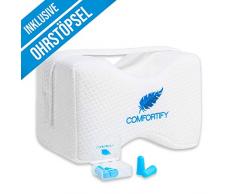 COMFORTIFY® Kniekissen für Seitenschläfer inkl. Ohrstöpsel und anpassbarer Schlaufe I Orthopädisches Beinkissen I Ergonomische Schlafposition