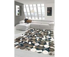 Merinos Kuhfell Teppich Patchwork in Braun Schwarz Creme Größe 120x160 cm