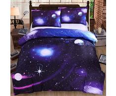 WONGS BEDDING Bettwäsche 3D Galaxis Bettbezug 135×200 Bettwäsche Set 2 Teilig Bettbezüge Mikrofaser Bettbezug mit Reißverschluss und 1 Kissenbezug 50x75cm