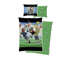 TexIdea Wende Bettwäsche-Set Die DREI Fragezeichen Kids 135 x 200 cm 80 x 80 cm, Fußball-Freunde 100% Baumwolle, Linon, deutsche Größe Reißverschluss