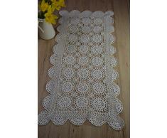 Hochwertiger Vollhäkel-Tischläufer Häkeldecke Spitzendeckchen Tischdecke Handarbeit Vollhäkel Deckchen Festlich Landhaus Nostalgie Handarbeit 100% Baumwolle ca. 30 x 45 Weiß