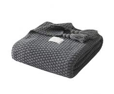 SONNIGPLUS Gestrickte Decke, Wolldecke, Quaste Decke, Tagesdecke Schlafdecke, Wohndecke, Weich, leicht, atmungsaktiv, für Bett, Sofa,Grey-130x170cm