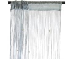 Smartfox Fadenvorhang 140 x 250 cm in Silbergrau mit Perlen Fadengardine Fadenstore Vorhang Schal Faden