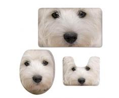 Eastery 3 Teiliges Badezimmerteppich Set Badematte Konturvorleger Wc Deckelbezug Heimdekoration Fußmatte Einfacher Stil Blau Mit Schmetterlingen Large (Color : Highland Terrier, Size : Size)