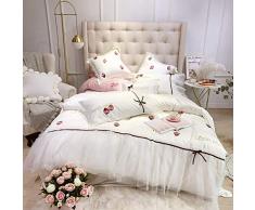 MIEMIE Bettbezüge Sets 4 Stück Bettwäsche Tencel Reiner Seide Polyester Bettbezug Kissenbezug Set King Size Bett Weiß/Pink