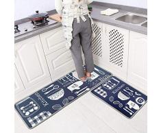 LEEBEI Küchenmatten Anti-Rutsch Waschbar Flanell Fußmatte Innenbereich Teppiche Küchenteppich Küchenläufer Matte (Küche, 15,7×23,6 Zoll + 15,7×47,2 Zoll)