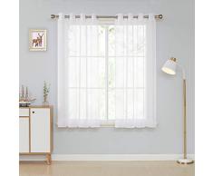 Deconovo Leinen Optik Voile mit Ösen Vorhang Vorhänge Kinderzimmer Dekosachals Vorhang 160x132 cm Weiß 2er Set