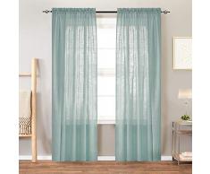 Vangao Leinenvorhänge für Wohnzimmer, 91,4 cm Länge, halbtransparent, für Schlafzimmer, Lichtfilter, Voile-Gardinenstange, 1 Paar, blau