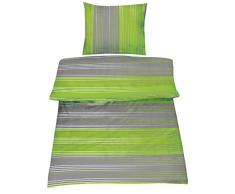 4-Teilig Hochwertige Biber Bettwäsche grau/grün 100% Baumwolle mit Reißverschluss 2x135x200 + 2x80x80 cm