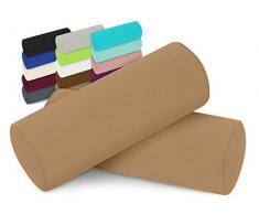 npluseins Doppelpack Jersey Nackenrolle-Kissenbezug - Uni Kissenhülle 1389.1908, ca. 40 x 15 cm, Sand