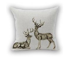 Nunubee Kissenbezug Weihnachts-Serie Leinenmaterial deko Dekoration deko Kissen deko Wohnzimmer Autodekoration, Farbiger Hirsch 21 45x45CM