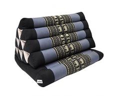 Thaikissen Kapok Bodenkissen Dreieckskissen Nackenkissen Liegematte Sitzkissen LOUNGE ***blau-grau schwarz mit Elefanten*** (Kissen 1 Auflage (81301))