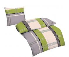 Dresscode 4tlg Bettwäsche Garnitur in Mikrofaser Bettbezug 135x200 Kissenbezug 80x80 Streifen Grau Apfel GRÜN