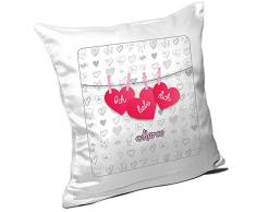 Kissen mit Namen Marco und schönem Motiv mit Herzen an Wäscheleine zum Valentinstag - Namenskissen personalisiert - Kuschelkissen - Schmusekissen